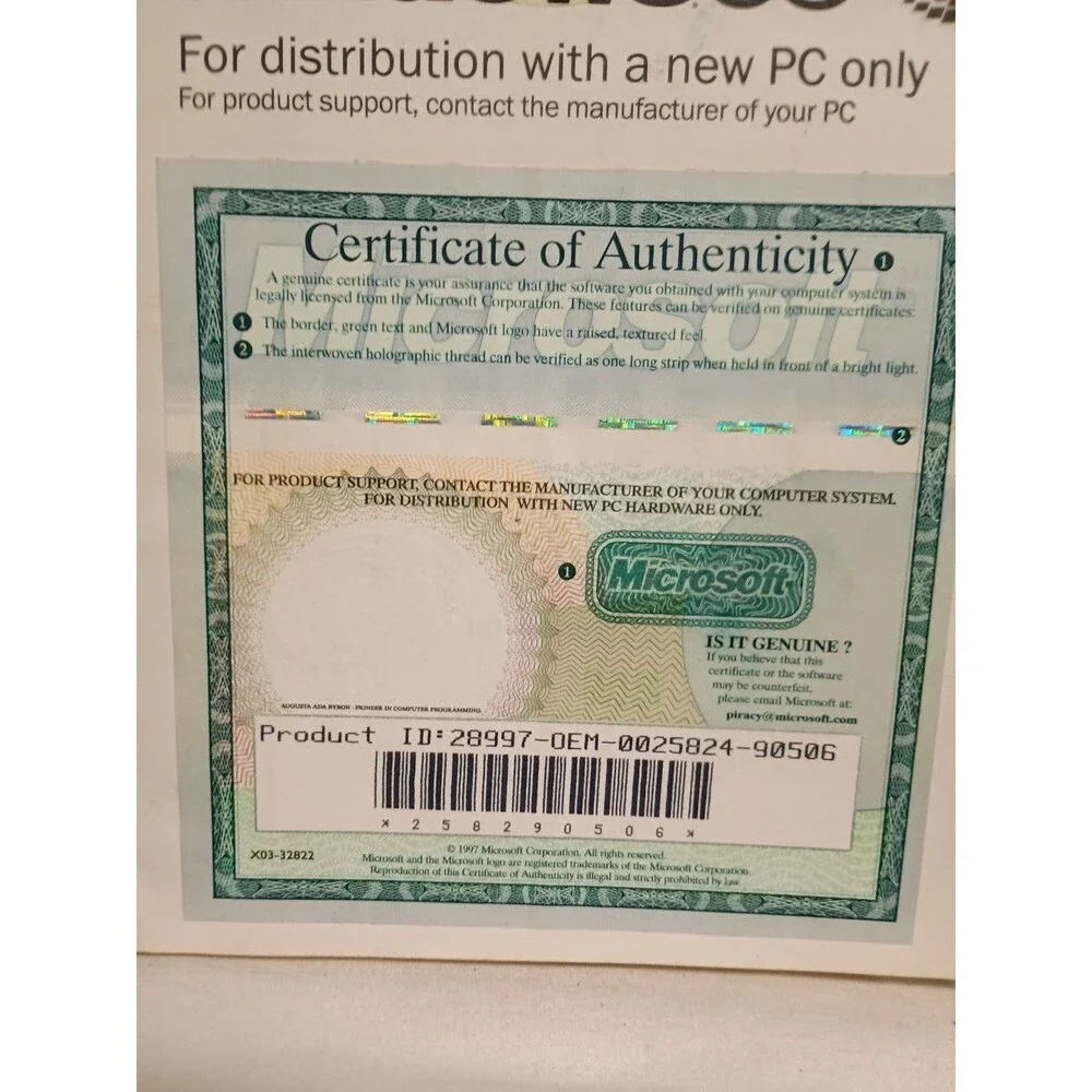 Microsoft Windows 95 OEM Manual COA Certificate Authenticity Vintage X03-50321